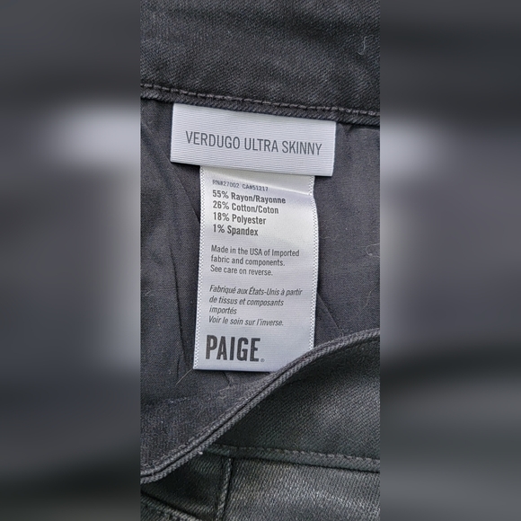 Paige Verdugo Ultra Skinny Ankle Jean's Women's 29 Sterling Black Luxe Coating - Picture 6 of 13